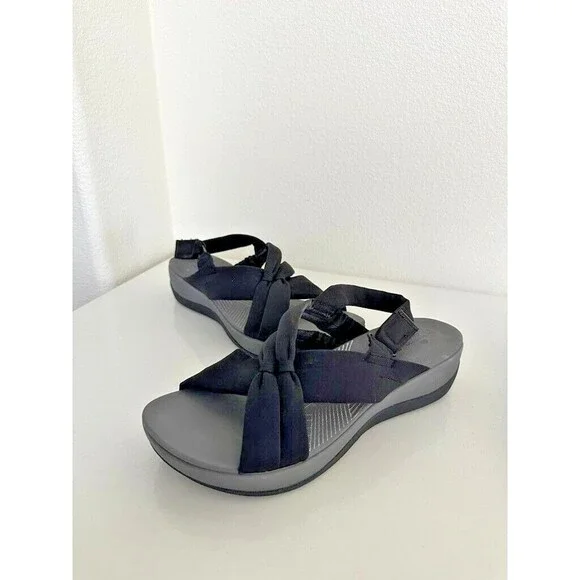 Clarks Shoes Clarks Arla Meg Flat Sandals Black Cushioned
